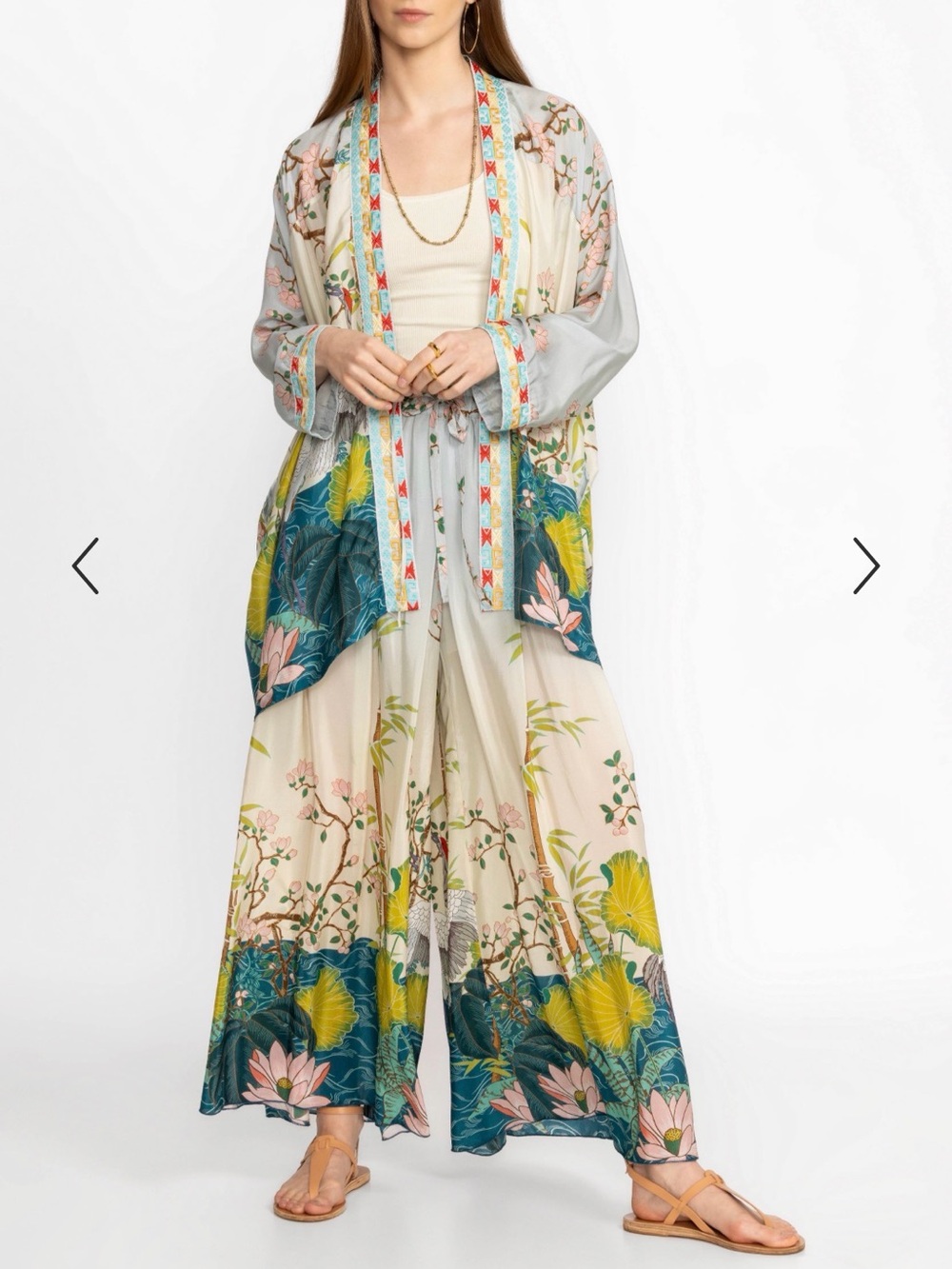 Johnny Was Pribasa Arya Pant (lined) Crane and bamboo garden print